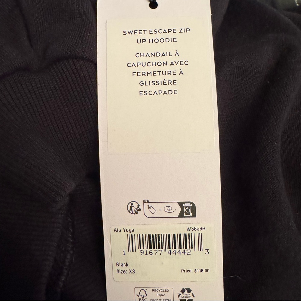 Alo Yoga Sweet Escape Zip Up Hoodie In Black Size XS NWT - Picture 3 of 3